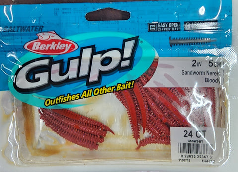 Berkley Gulp 2" Sandworm Nereis Fishing Soft Plastic -  Colour - Bloody