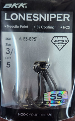 BKK Lone Sniper Needle Point Single Lure Hook Size 3/0, 5 pieces