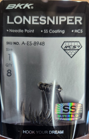 BKK Lone Sniper Needle Point Single Lure Hook Size 1, 8 pieces