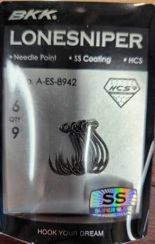 BKK Lone Sniper Needle Point Single Lure Hook Size 6, 9 pieces
