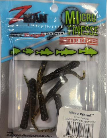 Zman Micro Finesse Wormz 2" Green Pumpkin 8 pcs