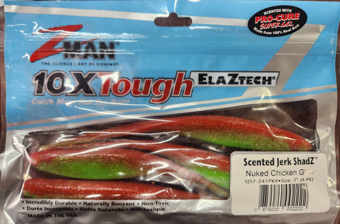 Zman Scented 7" Jerk Shadz Soft Plastic NUKED CHICKEN GLOW
