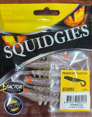 Squidgy Prawn Wriggler Soft Plastic 65mm Cloud 9