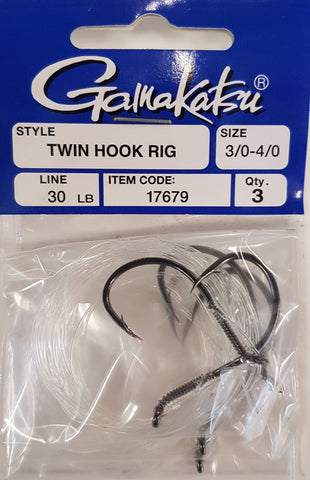 Gamakatsu 3/0-4/0 Twin Hook Rig 3 Per Pack