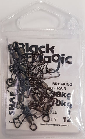 Black Magic Rolling Snap Swivel - Pocket Pack 10kg, 12 Pieces