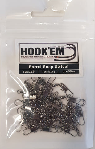 HookEm Barrel Snap Swivel Size 12 14kg 35pcs