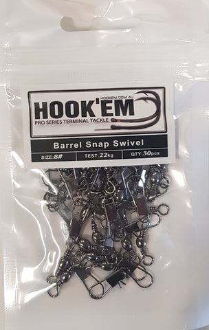 HookEm Barrel Snap Swivel Size 8 22kg 30pcs