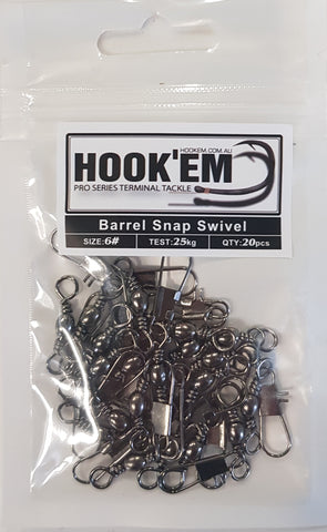 HookEm Barrel Snap Swivel Size 6 25kg 20pcs