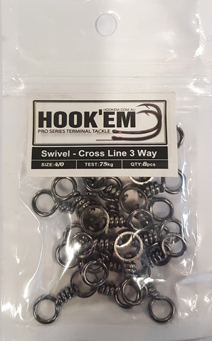 HookEm Cross Line 3 Way Swivel size 4/0  75kg 8pcs