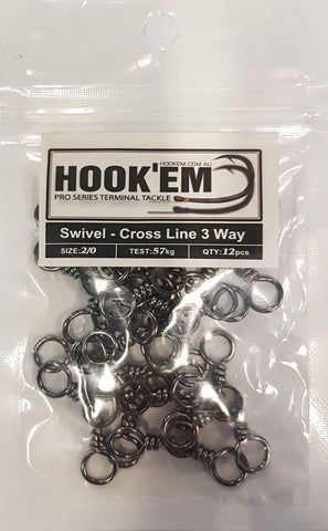 HookEm Cross Line 3 Way Swivel size 2/0  57kg 12pcs