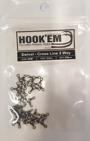 HookEm Cross Line 3 Way Swivel size 10 12kg 20pcs