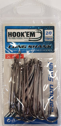 HookEm Long Shank Carbon Steel Hook Size# 2/0 15pcs
