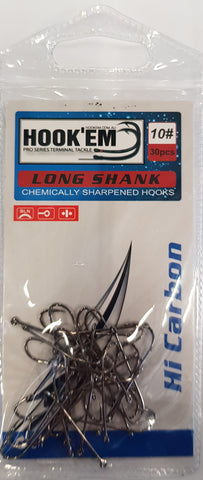 HookEm Long Shank Carbon Steel Hook Size# 10 30pcs