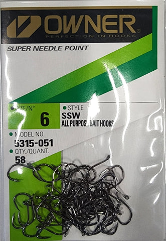 Owner Super Needle Point SSW All Purpose Bait Hook Size#6 58pcs