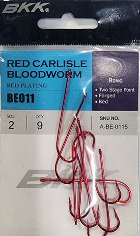 BKK Carlisle Red Bloodworm Hook Pocket Pack Size 2 Qty 9
