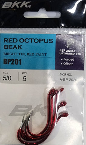 BKK Red Octopus Beak Hook Size 5/0 5 Pcs
