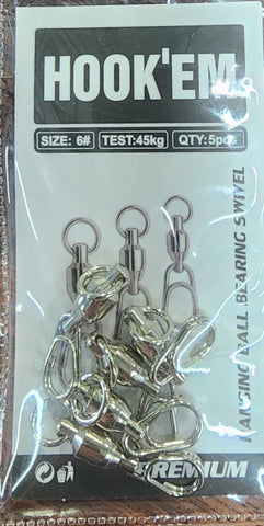 Hookem Hanging Ball Bearing Swivel Size 6, 45kg 5pcs
