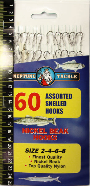 Neptune Tackle Assorted Snelled Nickel Beak Hooks 60pk BHA – Mid