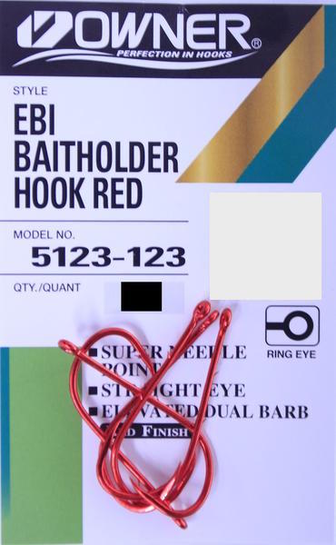 Owner Red EBI Baitholder Hook - Size 1, 7 Pieces – Mid Coast Fishing Bait &  Tackle