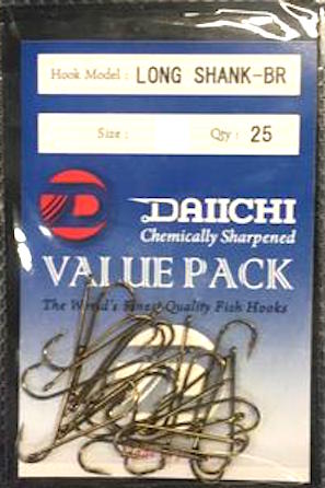 Daiichi Long Shank-BR Hook Value Pack - Size 8, 25 Pieces – Mid
