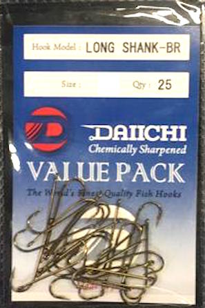 Daiichi Long Shank-BR Hook Value Pack - Size 8, 25 Pieces