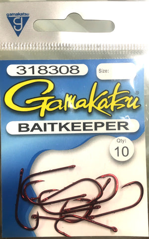 Gamakatsu Red Baitkeeper Hook, Pocket pack - Size 6, 10 Pieces