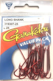 Gamakatsu Long Shank Red Hook Value Pack Size 1/0, 25 Pieces