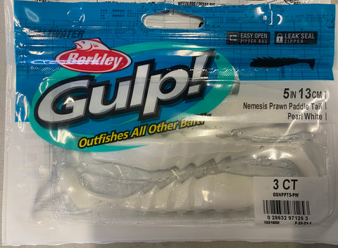 Berkley Gulp Nemesis Prawn Paddle Tail 5" Soft Plastic - Pearl White