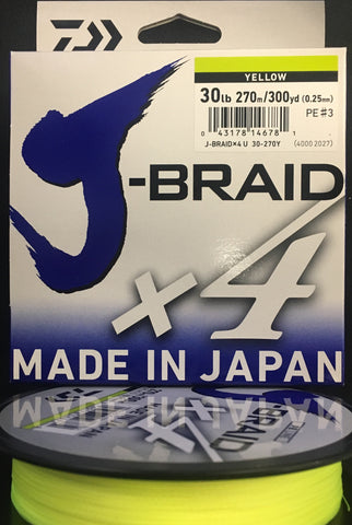 Daiwa J Braid X4 Braided Fishing Line 30lb 270m Yellow