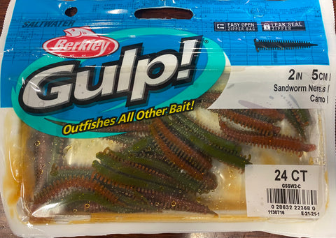 Berkley Gulp 2" Sandworm Nereis Fishing Soft Plastic -  Colour - Camo