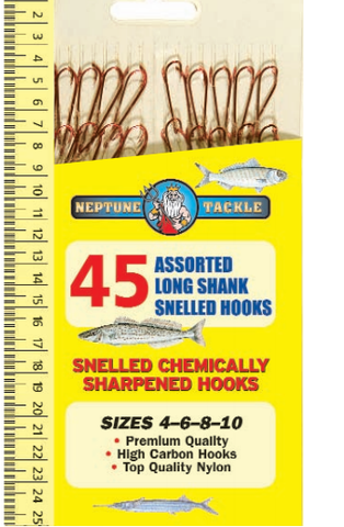 Neptune Tackle Assorted Long Shank Snelled Hooks 45pk CSHA