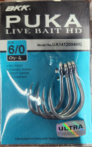 BKK PUKU LIVE BAIT HD Hooks 6/0 Qty 4