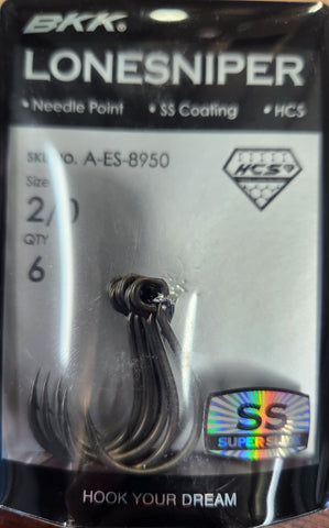 BKK Lone Sniper Needle Point Single Lure Hook Size 2/0, 6 pieces