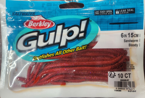 Berkley Gulp 6" Sandworm Nereis Fishing Soft Plastic -  Colour - Bloody