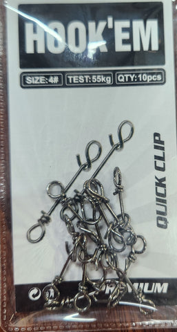 Hookem Speed Quick Clip Size #4, 55kg, 10 Pieces