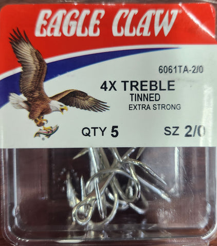 Eagle Claw Trebles - Size 2/0, 5 Pcs