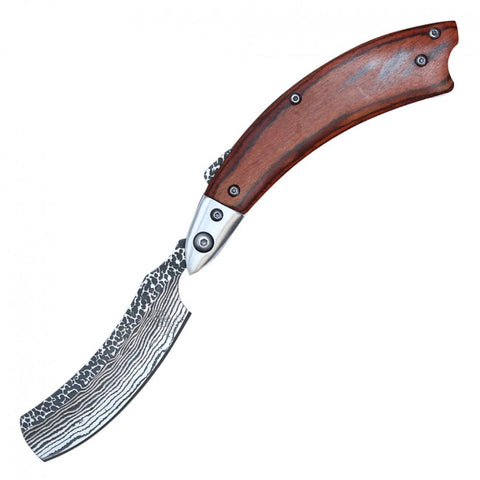 Buckshot Curved Folding Damascus Knife Razor Style RBK03WD D119