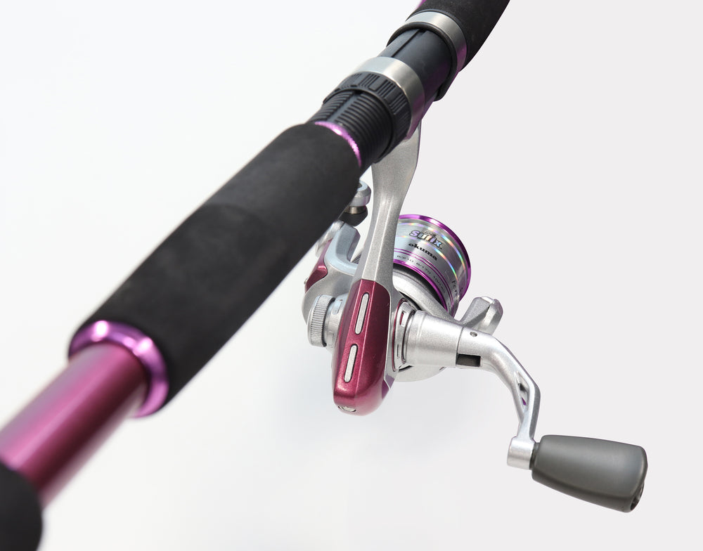 okuma calynn pink spinning rod and reel combo Chameleon Dakota Angler disc oil felt drag washers All models feature a 1 ball bearing drive system Machined aluminum OKUMA Fin Chaser X FNX-602-30PK
