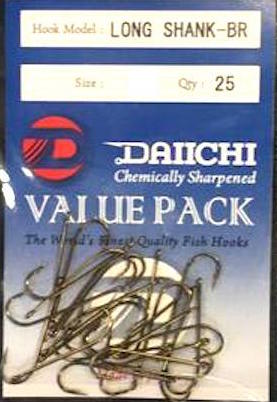 Daiichi Long Shank-BR Hook Value Pack - Size 6, 25 Pieces