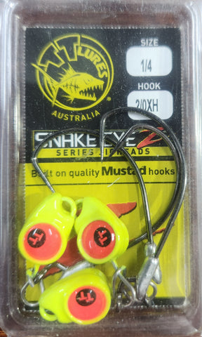 TT Lures Snake Eyez Jighead Chartreuse #2/0 1/4 oz