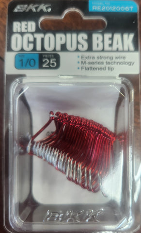 BKK Red Octopus Beak Hook Size: 1/0 Qty 25