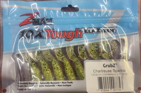 Zman Grubz Soft Plastic Lure - 2.5" Chartreuse Sparkle