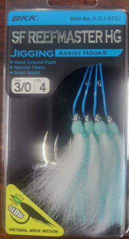 BKK SF REEFMASTER HG Jigging Assist Hooks with Glow Teasers 3/0, 4 Pcs