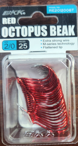 BKK Red Octopus Beak Hook Size: 2/0 Qty 25