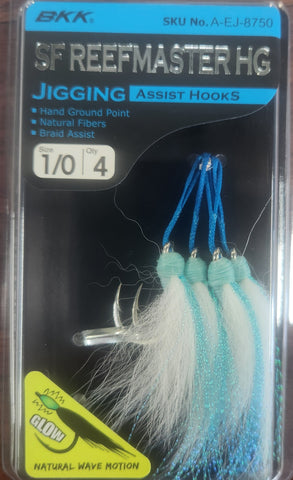BKK SF REEFMASTER HG Jigging Assist Hooks with Glow Teasers - Size 1/0, 4 Pcs