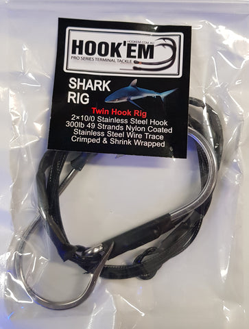 Hookem Shark Rig - Double Hook 8/0 200lb Wire