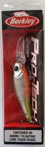 Berkley Pro Tech Twitcher 60 Floating Lure Lime Tiger Pearl 1546372