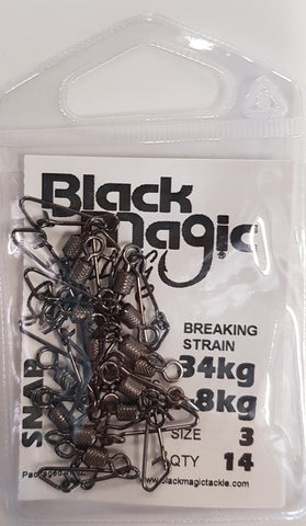 Black Magic Rolling Snap Swivel - Pocket Pack 4-8kg, 14 Pieces