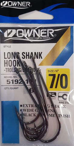 Owner Long Shank Trolling/Bait Hook - Size 7/0, 6pcs
