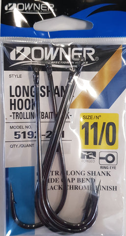 Owner Long Shank Trolling/Bait Hook - Size 11/0, 4pcs